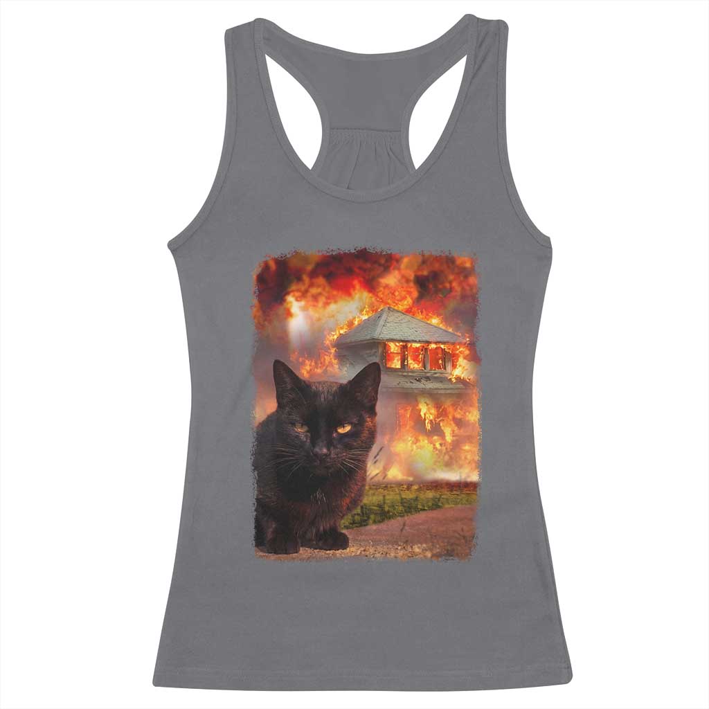 Funny Crazy Cat Selfie Racerback Tank Top Bad Kitty Chaos Humor Graphic TS12 Charcoal Print Your Wear