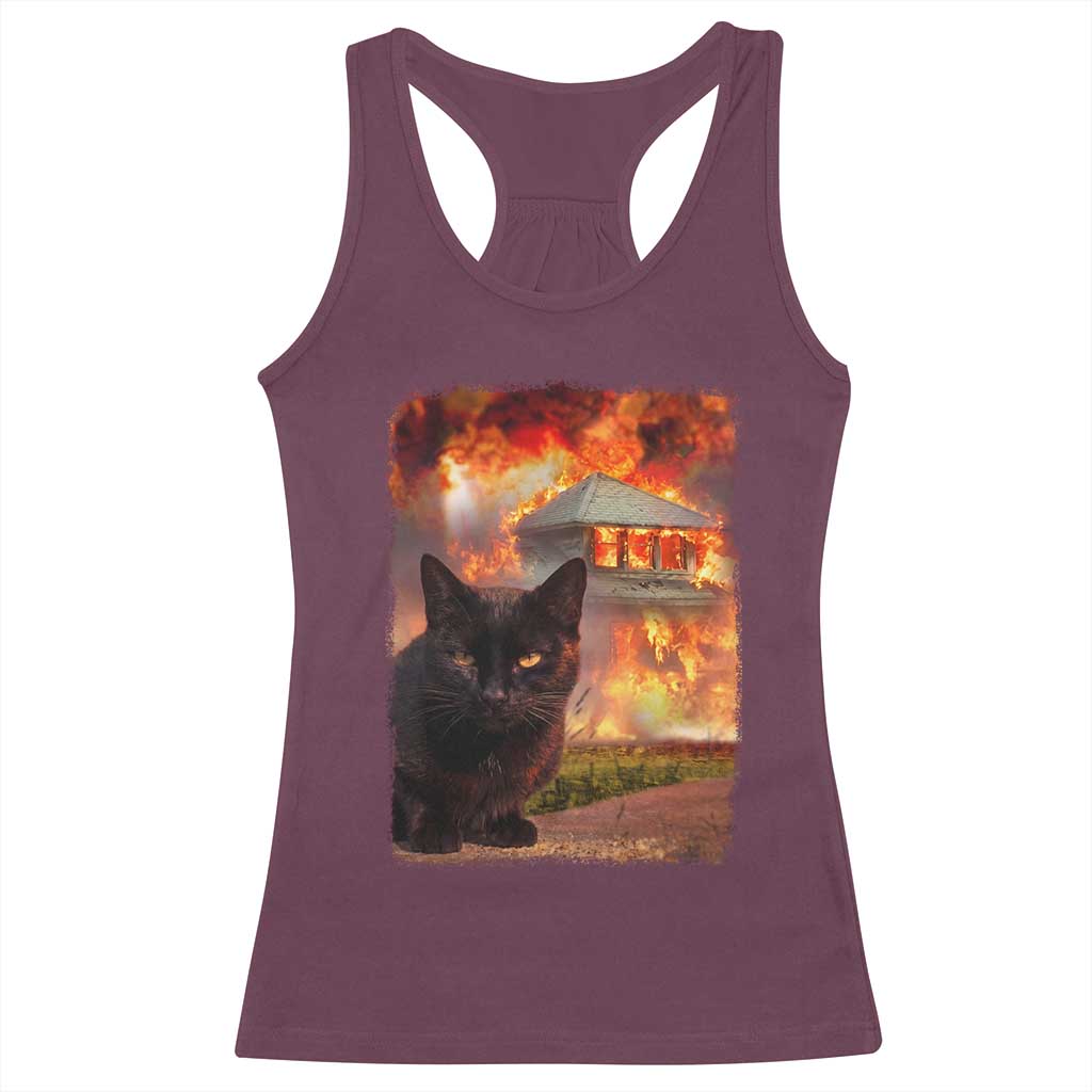 Funny Crazy Cat Selfie Racerback Tank Top Bad Kitty Chaos Humor Graphic TS12 Maroon Print Your Wear