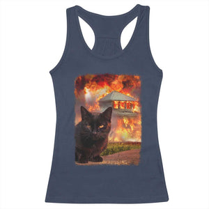 Funny Crazy Cat Selfie Racerback Tank Top Bad Kitty Chaos Humor Graphic TS12 Navy Print Your Wear