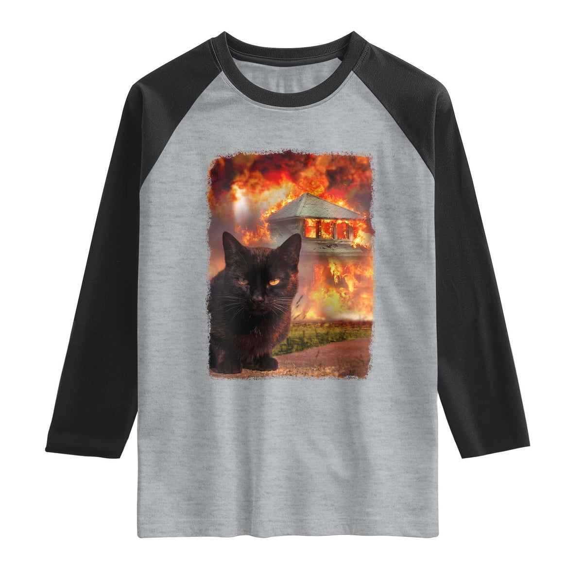Funny Crazy Cat Selfie Raglan Shirt Bad Kitty Chaos Humor Graphic TS12 Heather Gray Black Print Your Wear