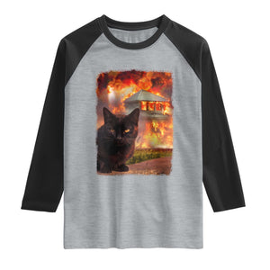 Funny Crazy Cat Selfie Raglan Shirt Bad Kitty Chaos Humor Graphic TS12 Heather Gray Black Print Your Wear