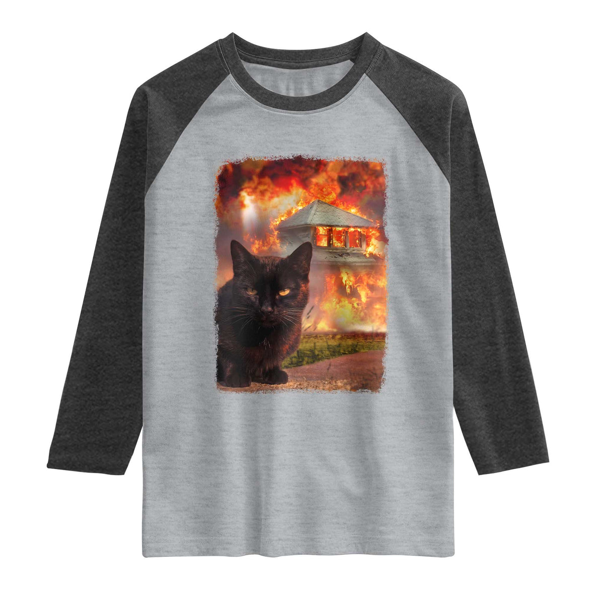 Funny Crazy Cat Selfie Raglan Shirt Bad Kitty Chaos Humor Graphic TS12 Heather Gray Heather Charcoal Print Your Wear