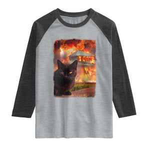Funny Crazy Cat Selfie Raglan Shirt Bad Kitty Chaos Humor Graphic TS12 Heather Gray Heather Charcoal Print Your Wear