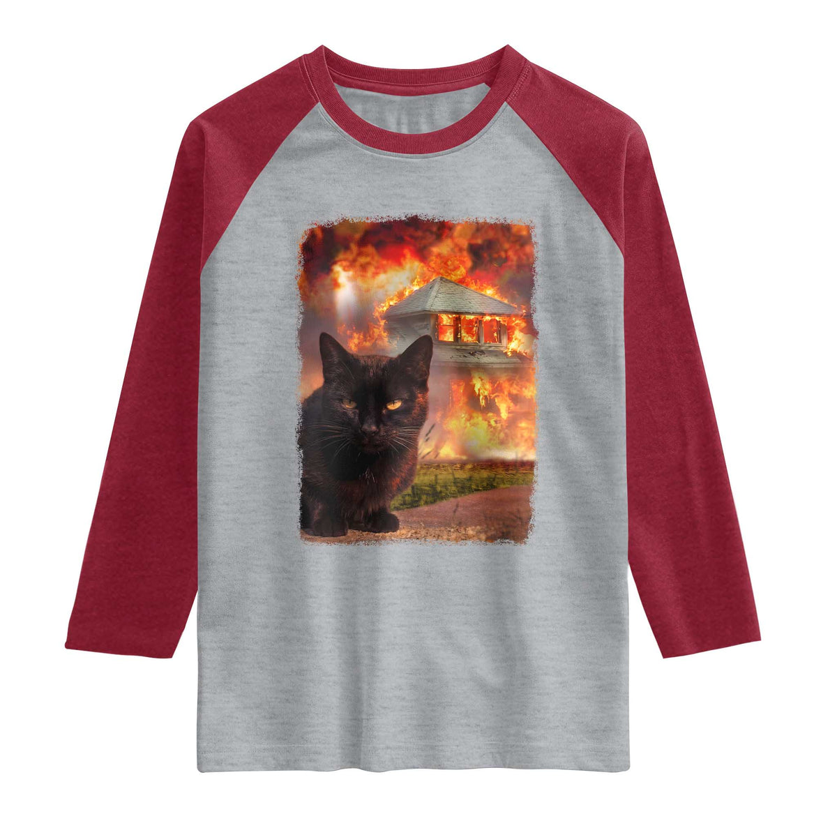 Funny Crazy Cat Selfie Raglan Shirt Bad Kitty Chaos Humor Graphic TS12 Heather Gray Heather Red Print Your Wear