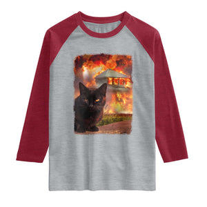 Funny Crazy Cat Selfie Raglan Shirt Bad Kitty Chaos Humor Graphic TS12 Heather Gray Heather Red Print Your Wear