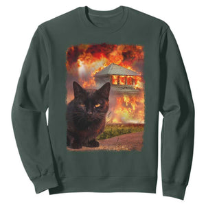 Funny Crazy Cat Selfie Sweatshirt Bad Kitty Chaos Humor Graphic TS12 Dark Forest Green Print Your Wear