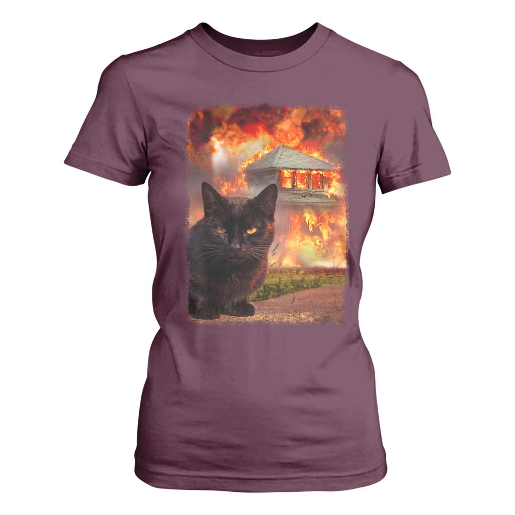Funny Crazy Cat Selfie T Shirt For Women Bad Kitty Chaos Humor Graphic TS12 Maroon Print Your Wear