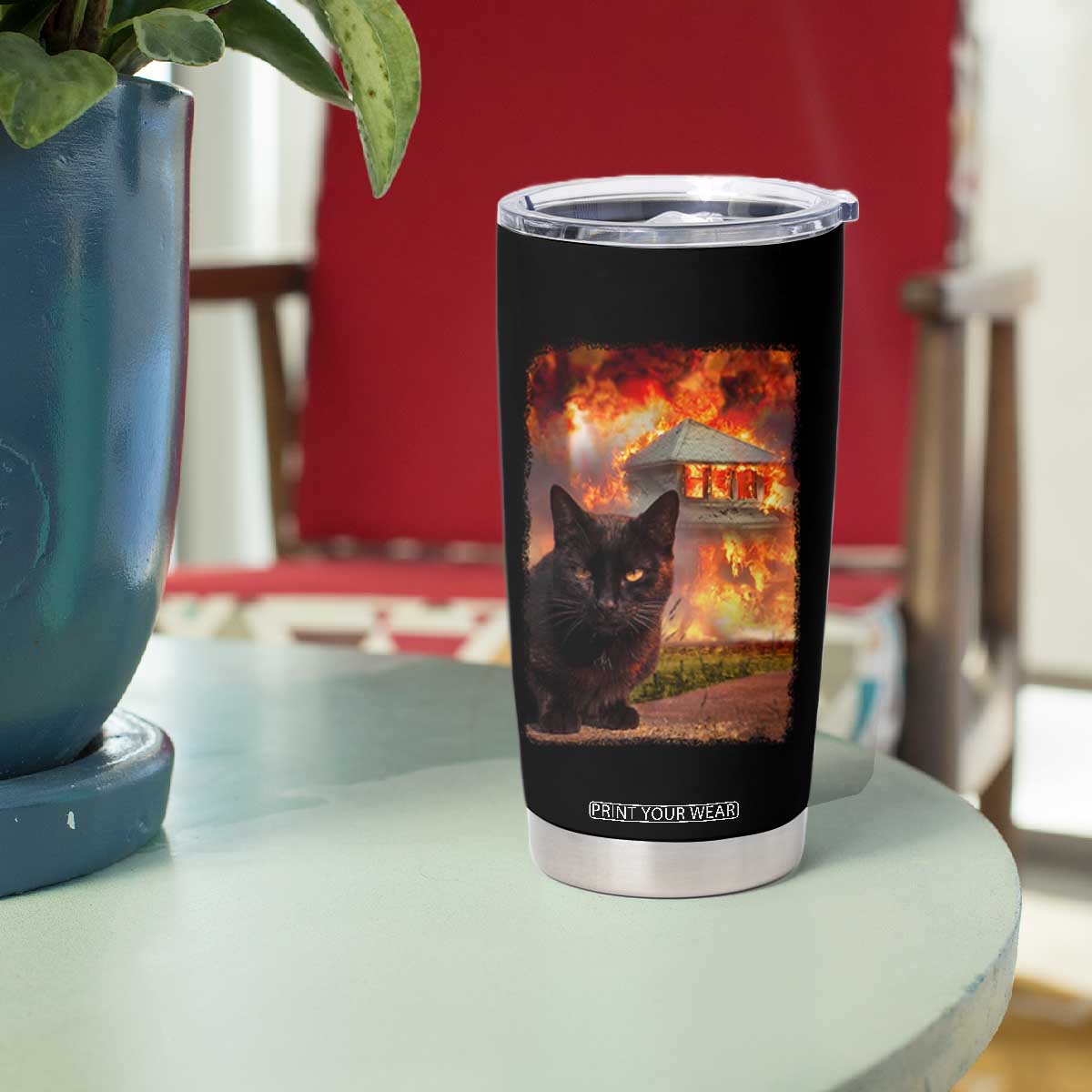 Funny Crazy Cat Selfie Tumbler Cup Bad Kitty Chaos Humor Graphic TS12 Print Your Wear
