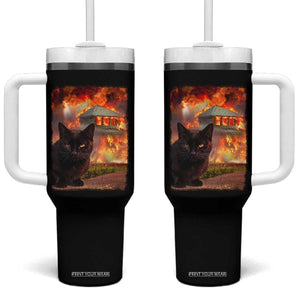Funny Crazy Cat Selfie Tumbler With Handle Bad Kitty Chaos Humor Graphic TS12 One Size: 40 oz Black Print Your Wear