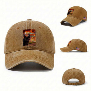 Funny Crazy Cat Selfie Washed Cotton Baseball Cap Bad Kitty Chaos Humor Graphic TS12 Washed Cap Universal Fit Yellow Ochre Print Your Wear