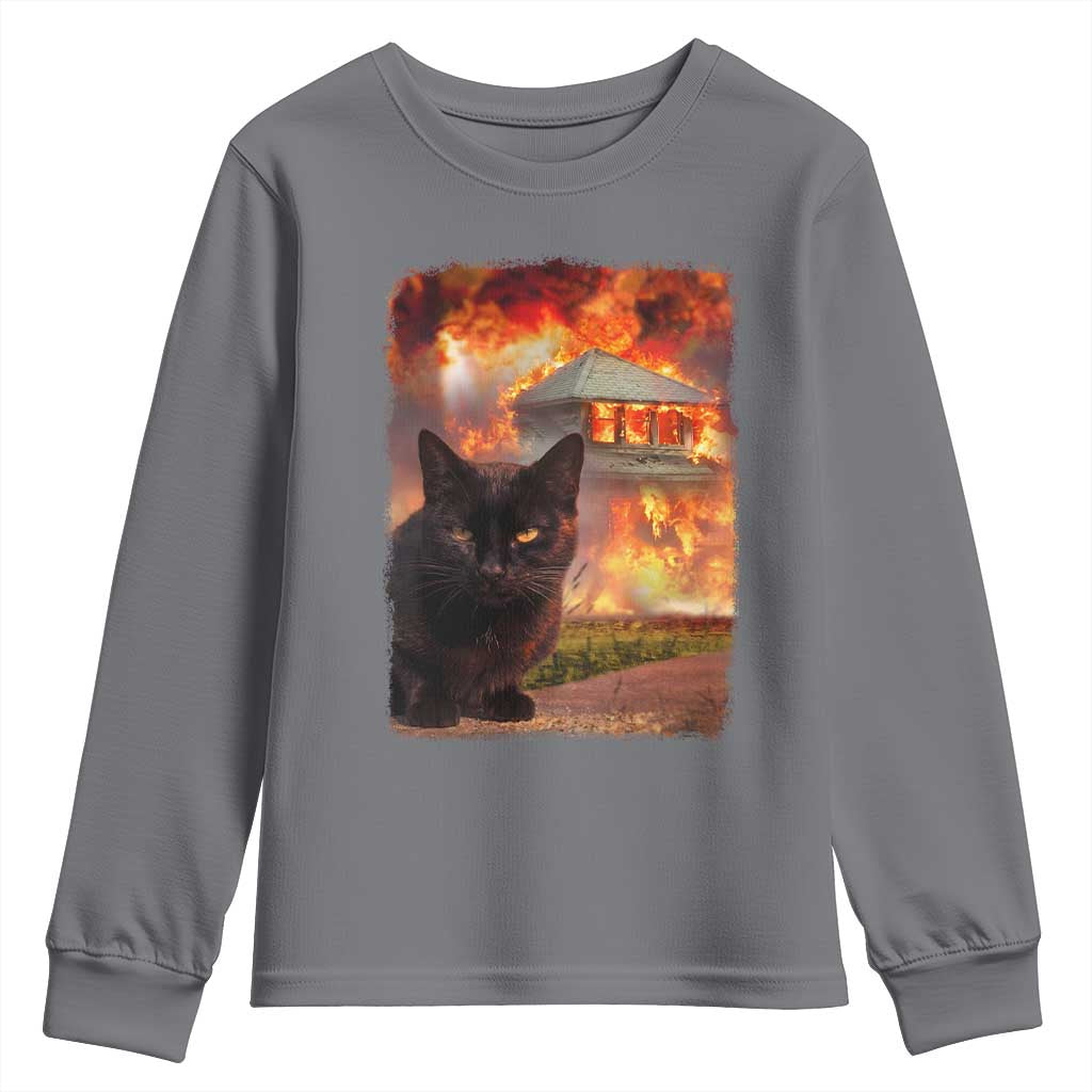 Funny Crazy Cat Selfie Youth Sweatshirt Bad Kitty Chaos Humor Graphic TS12 Charcoal Print Your Wear