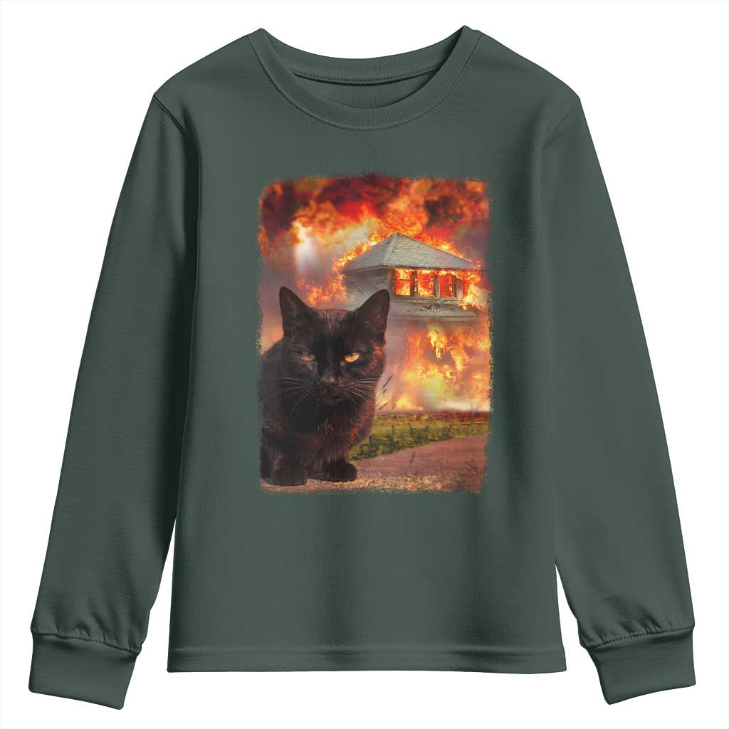 Funny Crazy Cat Selfie Youth Sweatshirt Bad Kitty Chaos Humor Graphic TS12 Dark Forest Green Print Your Wear