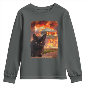 Funny Crazy Cat Selfie Youth Sweatshirt Bad Kitty Chaos Humor Graphic TS12 Dark Heather Print Your Wear