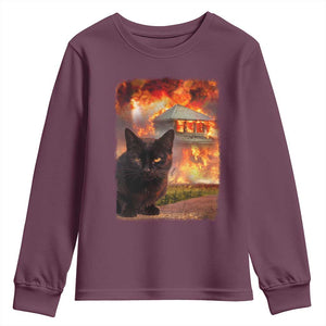 Funny Crazy Cat Selfie Youth Sweatshirt Bad Kitty Chaos Humor Graphic TS12 Maroon Print Your Wear