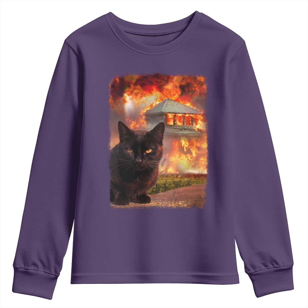 Funny Crazy Cat Selfie Youth Sweatshirt Bad Kitty Chaos Humor Graphic TS12 Purple Print Your Wear