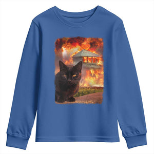 Funny Crazy Cat Selfie Youth Sweatshirt Bad Kitty Chaos Humor Graphic TS12 Royal Blue Print Your Wear
