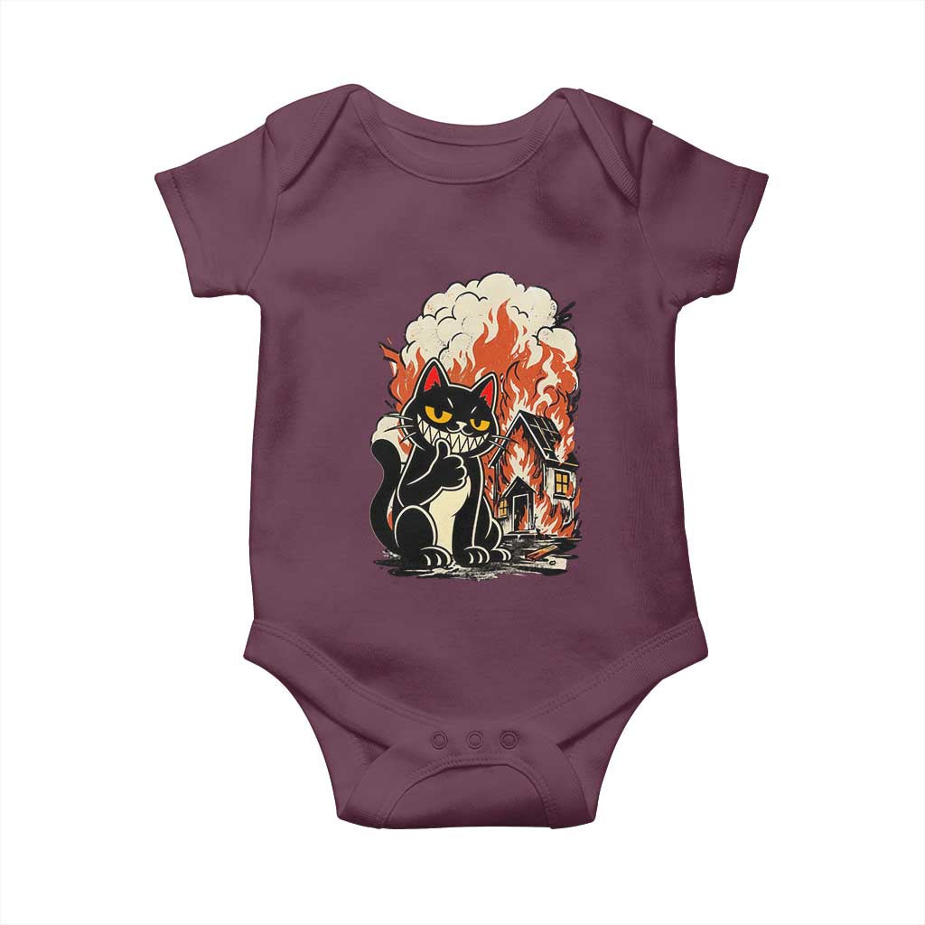 Funny Trouble Maker Cat Baby Onesie Cute Mischief Graphic Gift For Cat Lover TS12 Maroon Print Your Wear