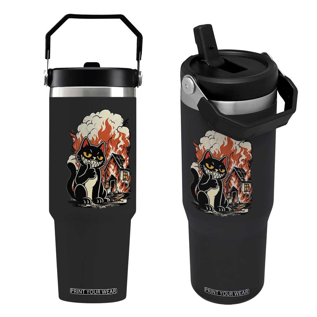 Funny Trouble Maker Cat Flip Straw Tumbler Cute Mischief Graphic Gift For Cat Lover TS12 One Size: 30 oz Black Print Your Wear