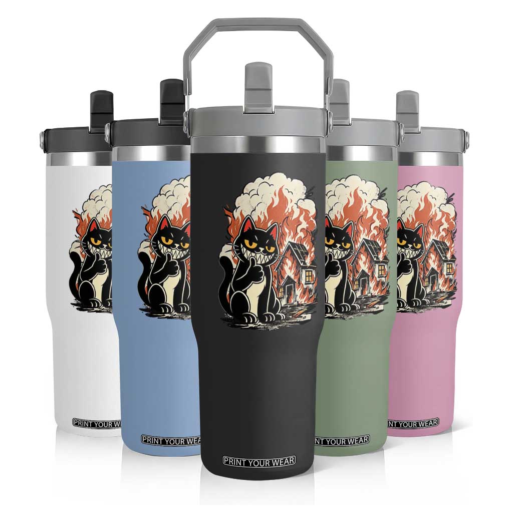 Funny Trouble Maker Cat Flip Straw Tumbler Cute Mischief Graphic Gift For Cat Lover TS12 Print Your Wear