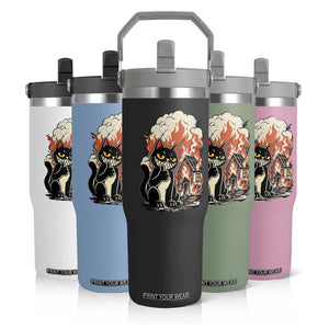 Funny Trouble Maker Cat Flip Straw Tumbler Cute Mischief Graphic Gift For Cat Lover TS12 Print Your Wear