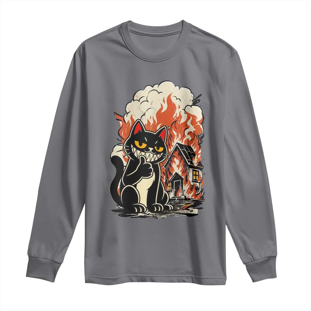 Funny Trouble Maker Cat Long Sleeve Shirt Cute Mischief Graphic Gift For Cat Lover TS12 Charcoal Print Your Wear