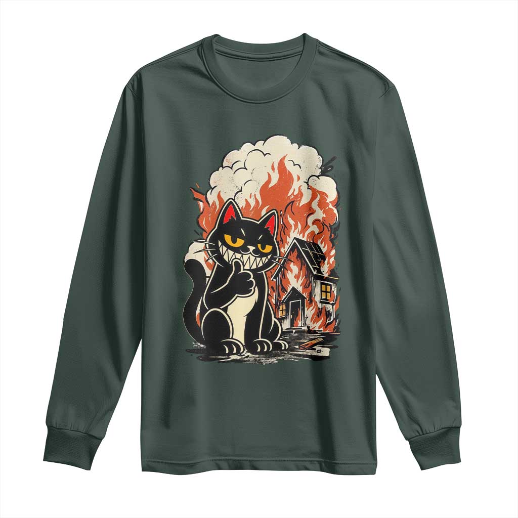 Funny Trouble Maker Cat Long Sleeve Shirt Cute Mischief Graphic Gift For Cat Lover TS12 Dark Forest Green Print Your Wear
