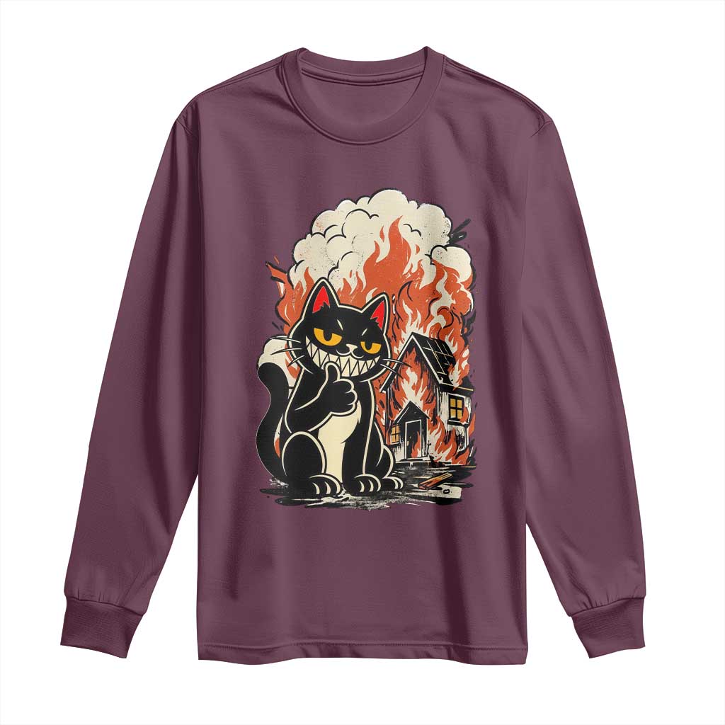 Funny Trouble Maker Cat Long Sleeve Shirt Cute Mischief Graphic Gift For Cat Lover TS12 Maroon Print Your Wear