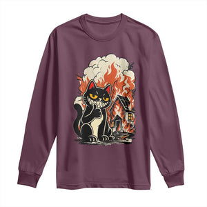 Funny Trouble Maker Cat Long Sleeve Shirt Cute Mischief Graphic Gift For Cat Lover TS12 Maroon Print Your Wear