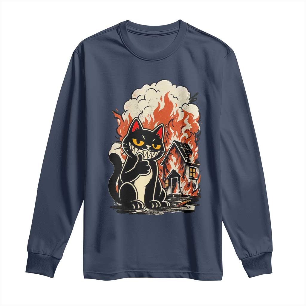 Funny Trouble Maker Cat Long Sleeve Shirt Cute Mischief Graphic Gift For Cat Lover TS12 Navy Print Your Wear