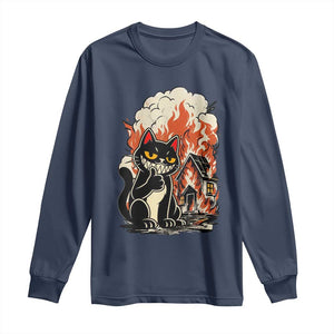Funny Trouble Maker Cat Long Sleeve Shirt Cute Mischief Graphic Gift For Cat Lover TS12 Navy Print Your Wear