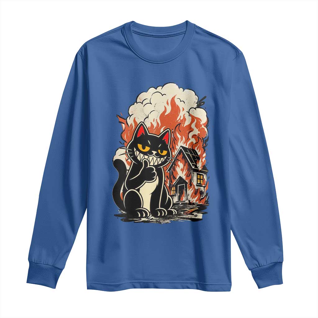 Funny Trouble Maker Cat Long Sleeve Shirt Cute Mischief Graphic Gift For Cat Lover TS12 Royal Blue Print Your Wear