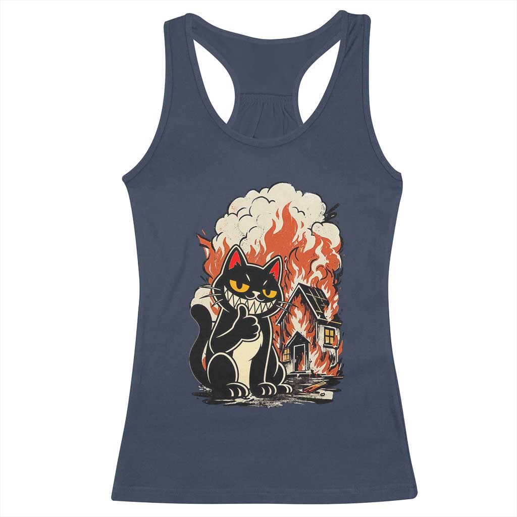 Funny Trouble Maker Cat Racerback Tank Top Cute Mischief Graphic Gift For Cat Lover TS12 Navy Print Your Wear