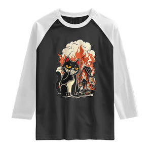 Funny Trouble Maker Cat Raglan Shirt Cute Mischief Graphic Gift For Cat Lover TS12 Black White Print Your Wear