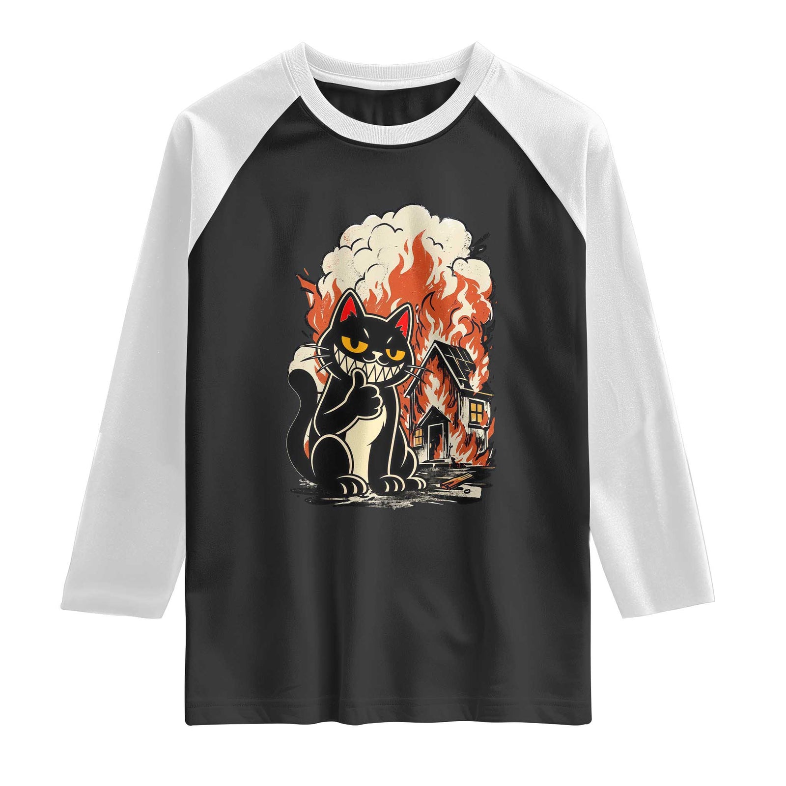 Funny Trouble Maker Cat Raglan Shirt Cute Mischief Graphic Gift For Cat Lover TS12 Black White Print Your Wear