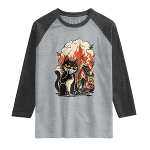 Funny Trouble Maker Cat Raglan Shirt Cute Mischief Graphic Gift For Cat Lover TS12 Heather Gray Heather Charcoal Print Your Wear