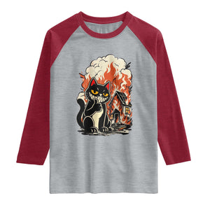 Funny Trouble Maker Cat Raglan Shirt Cute Mischief Graphic Gift For Cat Lover TS12 Heather Gray Heather Red Print Your Wear