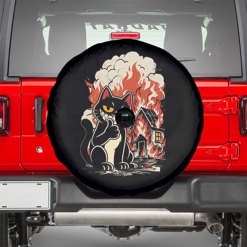 Funny Trouble Maker Cat Spare Tire Cover Cute Mischief Graphic Gift For Cat Lover TS12 Black Print Your Wear
