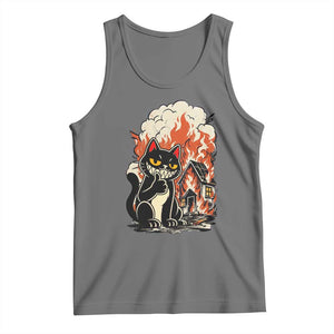 Funny Trouble Maker Cat Tank Top Cute Mischief Graphic Gift For Cat Lover TS12 Black Heather Print Your Wear
