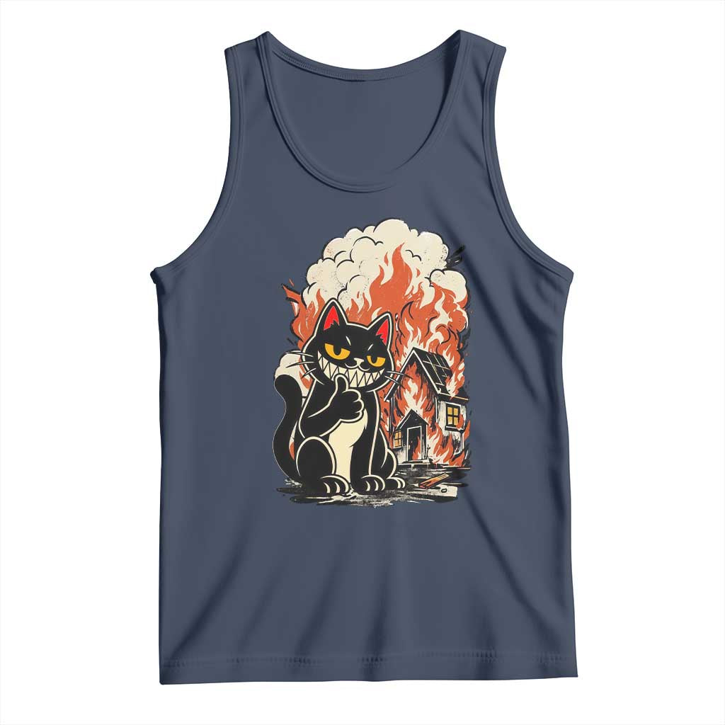 Funny Trouble Maker Cat Tank Top Cute Mischief Graphic Gift For Cat Lover TS12 Navy Print Your Wear