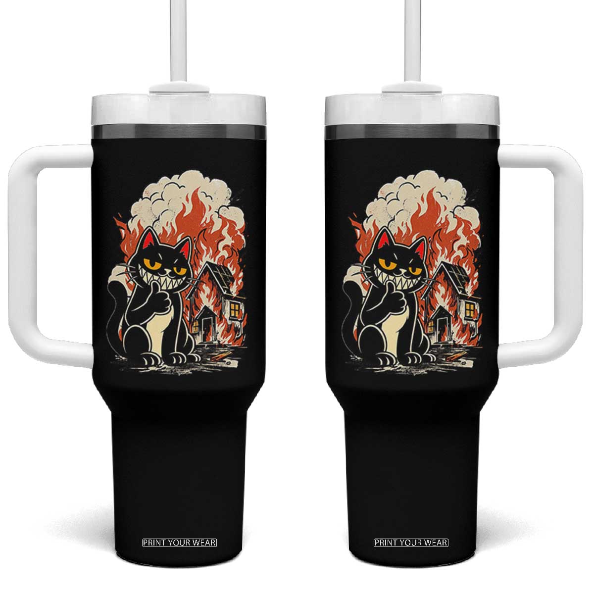 Funny Trouble Maker Cat Tumbler With Handle Cute Mischief Graphic Gift For Cat Lover TS12 One Size: 40 oz Black Print Your Wear