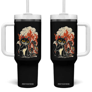 Funny Trouble Maker Cat Tumbler With Handle Cute Mischief Graphic Gift For Cat Lover TS12 One Size: 40 oz Black Print Your Wear