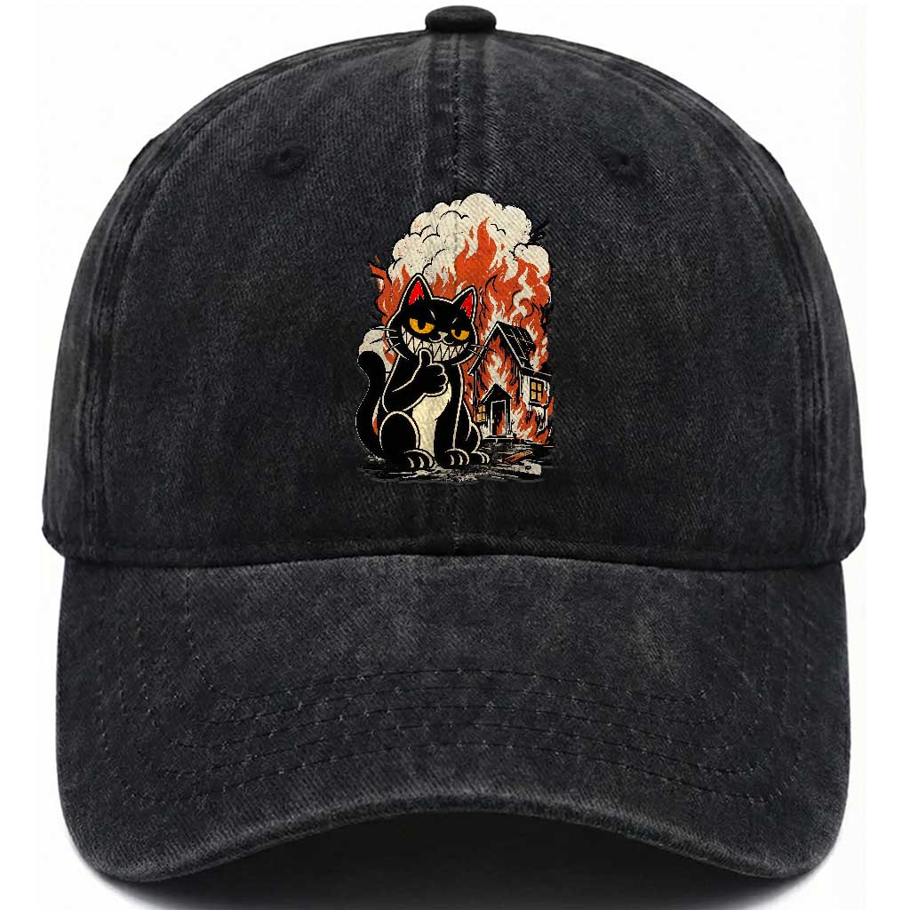 Funny Trouble Maker Cat Washed Cotton Baseball Cap Cute Mischief Graphic Gift For Cat Lover TS12 Print Your Wear