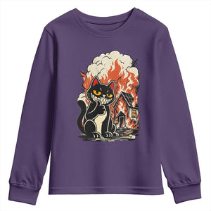 Funny Trouble Maker Cat Youth Sweatshirt Cute Mischief Graphic Gift For Cat Lover TS12 Purple Print Your Wear