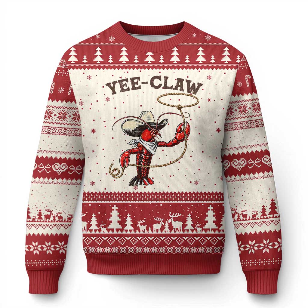 Yee Claw Ugly Christmas Sweater Funny Crawfish Cajun Seafood Festival TS12 Beige Red Print Your Wear