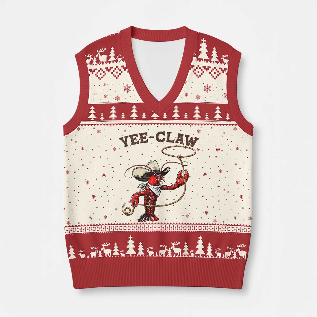 Yee Claw V-Neck Knit Sweater Vest Funny Crawfish Cajun Seafood Festival TS12 Beige Red Print Your Wear