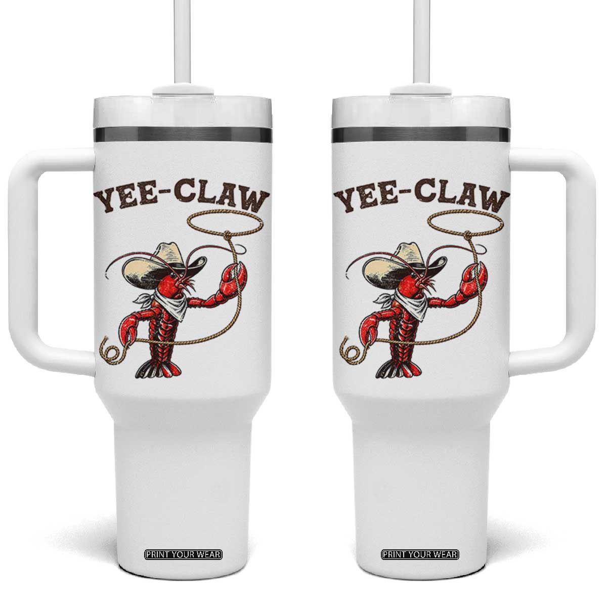 Yee Claw Tumbler With Handle Funny Crawfish Cajun Seafood Festival TS12 One Size: 40 oz White Print Your Wear