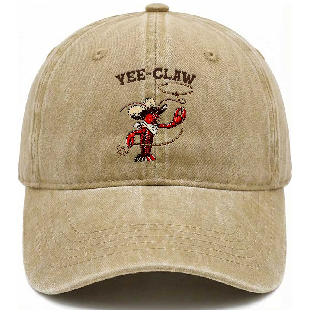 Yee Claw Washed Cotton Baseball Cap Funny Crawfish Cajun Seafood Festival TS12 Print Your Wear