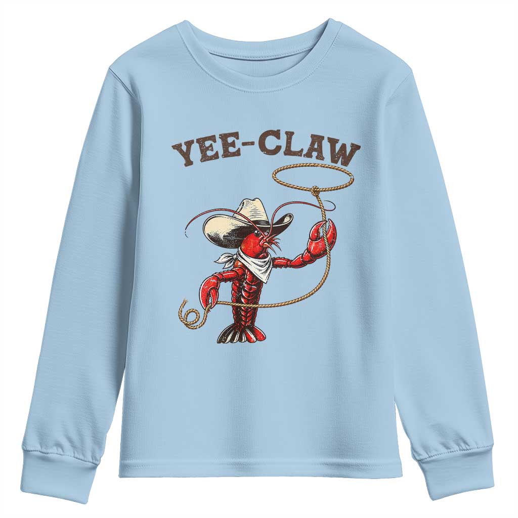 Yee Claw Youth Sweatshirt Funny Crawfish Cajun Seafood Festival TS12 Light Blue Print Your Wear