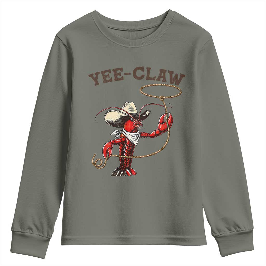 Yee Claw Youth Sweatshirt Funny Crawfish Cajun Seafood Festival TS12 Military Green Print Your Wear