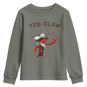 Yee Claw Youth Sweatshirt Funny Crawfish Cajun Seafood Festival TS12 Military Green Print Your Wear